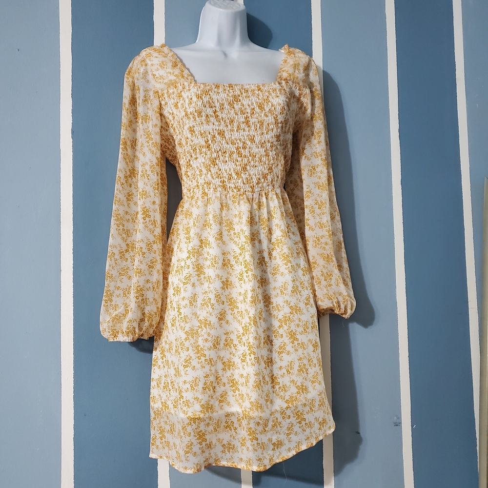 Sugar Women's Floral Long Sleeve Dress - Yellow and White
